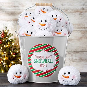 Snowball Fight Personalized Silver Metal Bucket - 19356-S