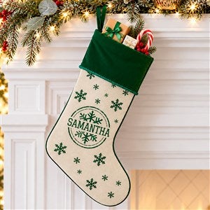 Stamped Snowflake Personalized Green Christmas Stocking - 19357-G