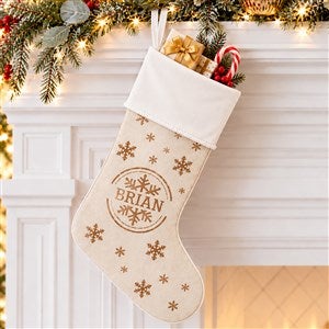 Stamped Snowflake Personalized Ivory Christmas Stocking - 19357-I