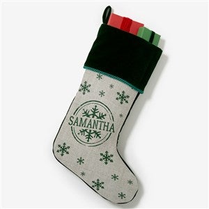 Stamped Snowflake Personalized Green Christmas Stocking - 19357-G