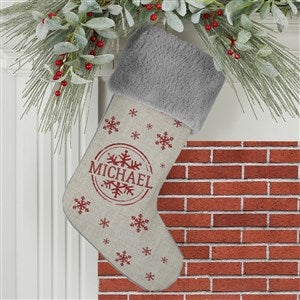 Stamped Snowflake Personalized Grey Faux Fur Christmas Stocking - 19357-GF
