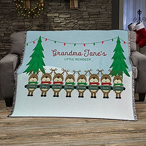 Reindeer Family Character Personalized Woven Throw - 19361-A