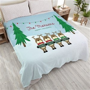 Reindeer Family Character Personalized 90x90 Plush Queen Fleece Blanket - 19361-QU