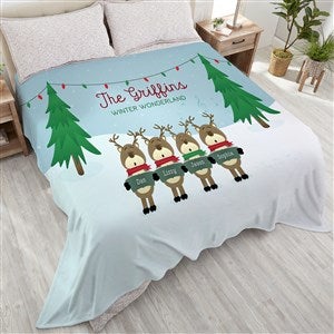 Reindeer Family Character Personalized 90x108 Plush King Fleece Blanket - 19361-K