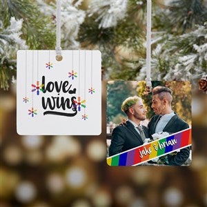 Love Wins Personalized Pride Square Photo Ornament- 2.75" Metal - 2 Sided - 19447-2M