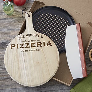 Family Pizzeria Personalized 3 Piece Wood Pizza Peel Gift Set - 19454