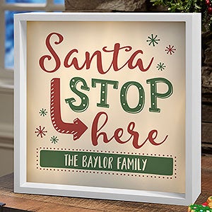 Santa Stop Here 10x10 Ivory Personalized LED Light Shadow Box - 19467-I-10x10