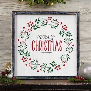 Christmas Wreath Personalized Blackwashed Frame Wall Art- 12 x 12 - 19471B-12x12