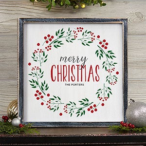 Christmas Wreath 12x12 Personalized Blackwashed Wood Wall Art - 19471B-12x12