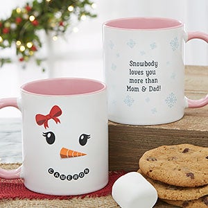 Snowman Character Personalized Christmas Mug - 11oz Pink - 19489-P