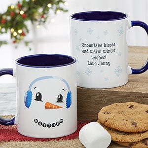 Snowman Character Personalized Christmas Mug 11 oz.- Blue - 19489-BL