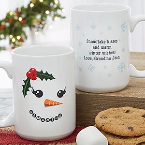 Snowman Character Personalized Christmas Mug - 15oz White - 19489-L