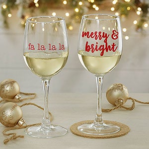 Christmas Celebrations Personalized White Wine Glass - 19499-WN