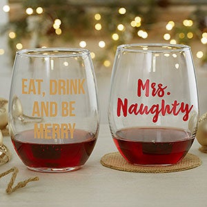 Christmas Celebrations Personalized Stemless Wine Glass - 19499-SN