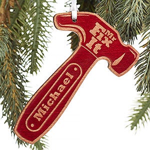Mr. Fix-It Personalized Red Wood Hammer Ornament - 19562-R