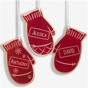 Family Winter Mitten Engraved Red Wood Ornament - 19563-R