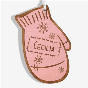 Family Winter Mitten Engraved Pink Wood Ornament - 19563-P