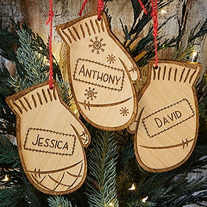 Family Winter Mitten Engraved Natural Wood Ornament - 19563