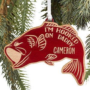 Bass Fish Personalized Red Wood Christmas Ornament - 19564-R
