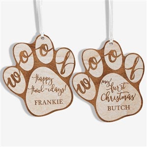 Happy Howl-idays Personalized Dog Whitewash Wood Ornament - 19567-W