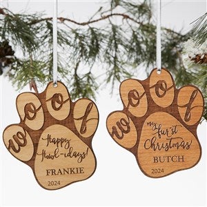 Happy Howl-idays Personalized Dog Natural Wood Ornament - 19567