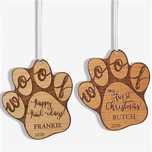 Happy Howl-idays Personalized Dog Natural Wood Ornament - 19567
