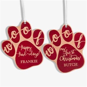 Happy Howl-idays Personalized Dog Red Wood Ornament - 19567-R