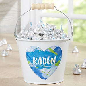 Watercolor Name Personalized White Mini Metal Treat Bucket - 19579