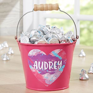 Watercolor Name Personalized Pink Mini Metal Treat Bucket - 19579-P