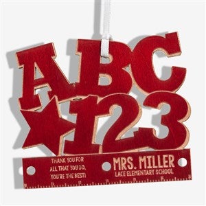 ABC  123 Personalized Teacher Red Wood Ornament - 19590-R
