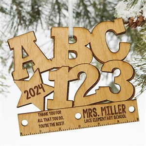 ABC & 123 Personalized Teacher Natural Wood Ornament - 19590