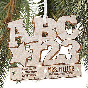 ABC & 123 Personalized Teacher Whitewash Wood Ornament - 19590-W