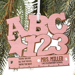 ABC & 123 Personalized Teacher Pink Wood Ornament - 19590-P