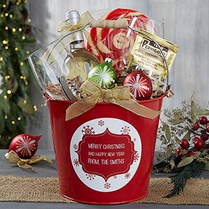 Christmas Snowflakes Personalized Red Metal Gift Bucket - 19592