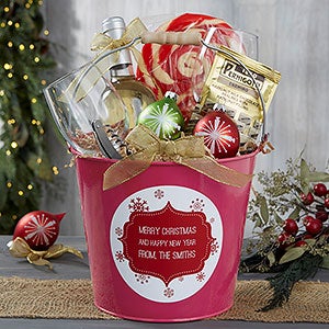 Christmas Snowflakes Personalized Pink Metal Gift Bucket - 19592-P