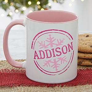 Stamped Snowflake Personalized Coffee Mug- 11 oz.- Pink - 19643-P