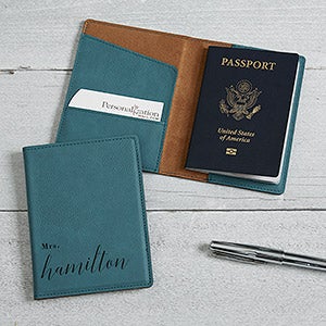 Wedded Bliss Personalized Teal Passport Holder - 19652-T