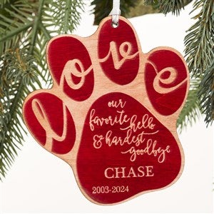 Hardest Goodbye Pet Memorial Personalized Red Wood Ornament - 19664-R