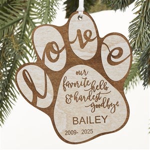 Hardest Goodbye Pet Memorial Personalized Whitewash Wood Ornament - 19664-W