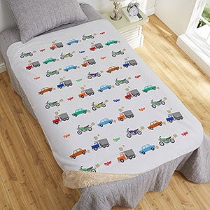 Cars & Trucks Personalized 50x60 Sherpa Blanket for Boys - 19682-S
