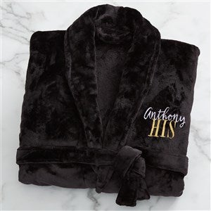 His or Hers Embroidered Luxury Fleece Robe - Black - 19758-B