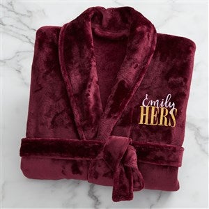 His or Hers Embroidered Luxury Fleece Robe - Maroon - 19758-M