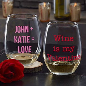 Personalized Valentines Day Stemless Wine Glass - 19784-SN