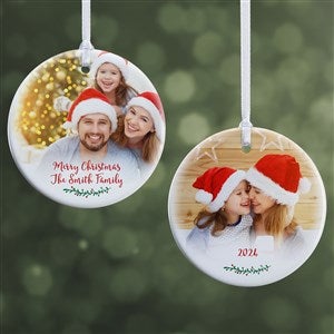 Holly Branch Personalized Family Photo Ornament- 2.85 Glossy - 2 Sided - 19827-2