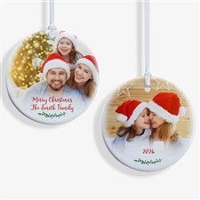 Holly Branch Personalized Family Photo Ornament- 2.85 Glossy - 2 Sided - 19827-2