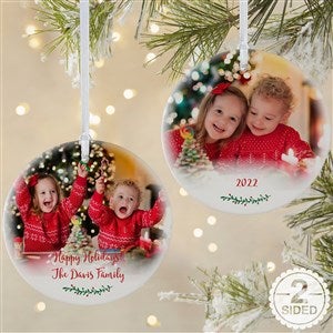 Holly Branch Personalized Family Photo Ornament- 3.75