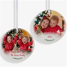 Holly Branch Personalized Family Photo Ornament- 3.75 Matte - 2 Sided - 19827-2L