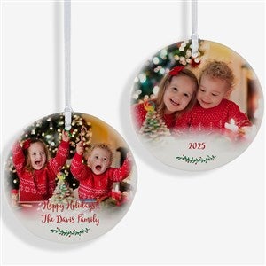 Holly Branch Personalized Family Photo Ornament- 3.75 Matte - 2 Sided - 19827-2L