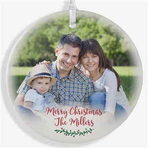 Holly Branch Personalized Family Photo Ornament- 3.75 Matte - 1 Sided - 19827-1L