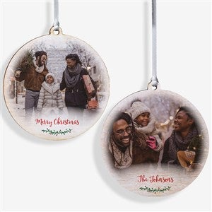 Holly Branch Personalized Premium Family Photo Ornament- 3.75 Wood - 2 Sided - 19827-2W
